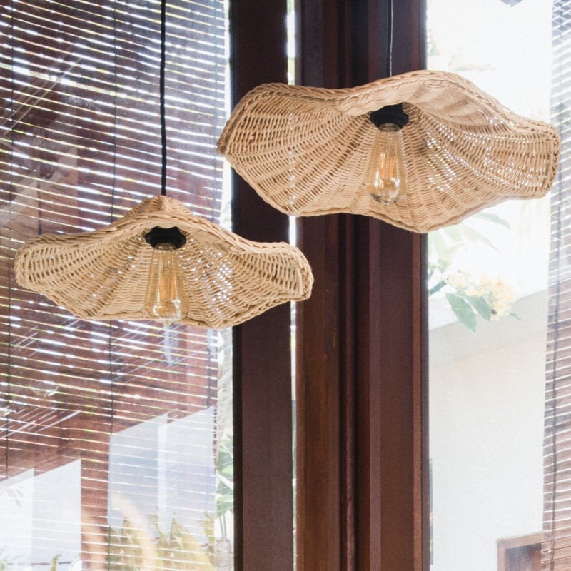 Boho Wicker Rattan Farmouse Pendant Light - Cueteks