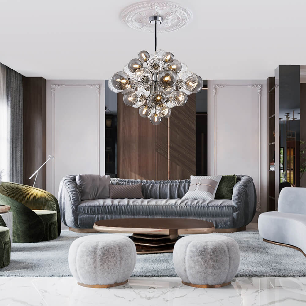 Contemporary Designer Cluster Bubble Glass Chandelier - Cueteks
