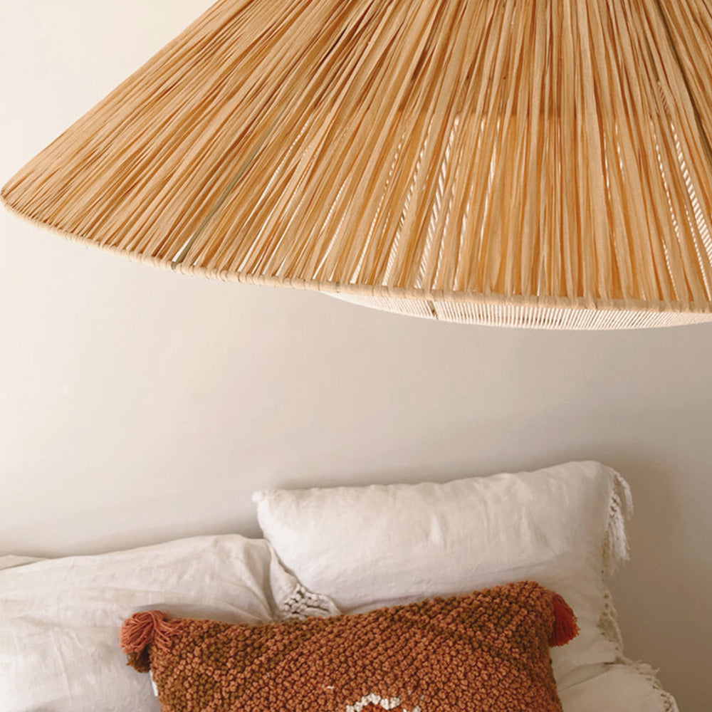 Retro Natural Fabric Hat Boho Pendant Light - Cueteks