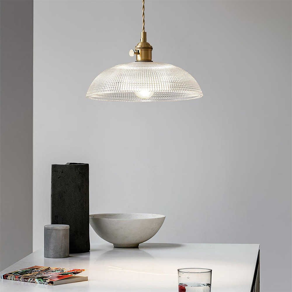 Vintage INS Glass Ribbed Pendant Light - Cueteks
