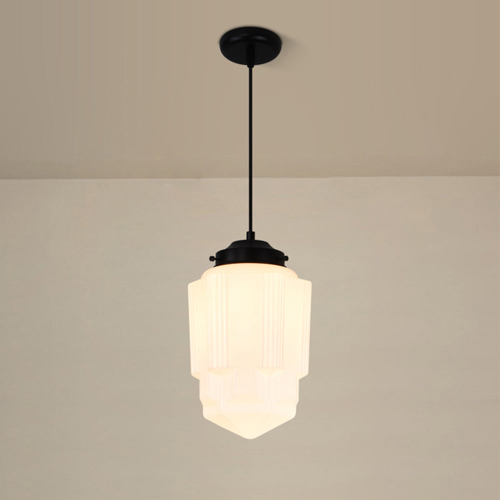 Retro Milk White Glass Geometric Jar Pendant Light - Cueteks