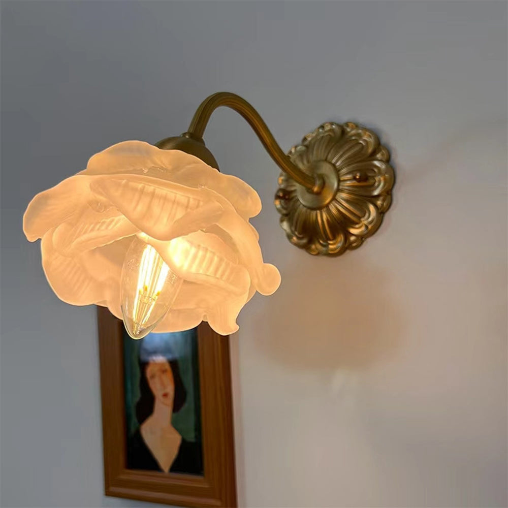 Retro Flower Petal Glass Wall Lamp Copper Wall Light - Cueteks