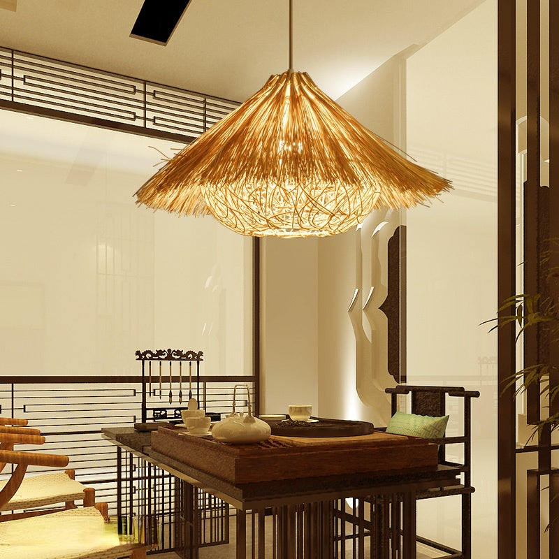 Muto Boho Handgeflochtene Pendelleuchte aus Rattan für Esszimmer - Cueteks