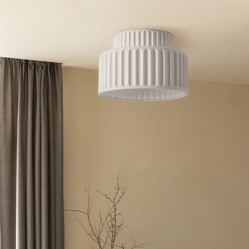 Vintage Cream Style Drum Semi Flush Mount Ceiling Lamp - Cueteks