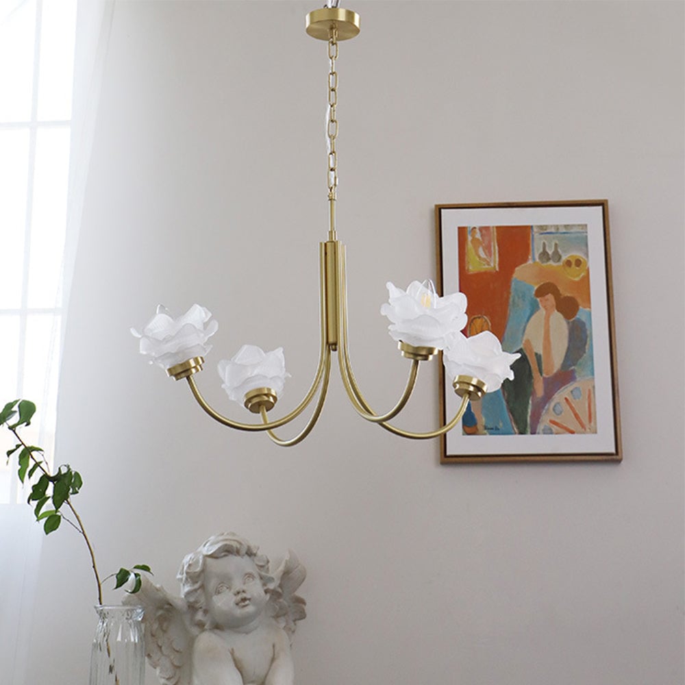 3 Heads French Simple Chandelier Vintage Rose Flower Glass Chandeliers - Cueteks
