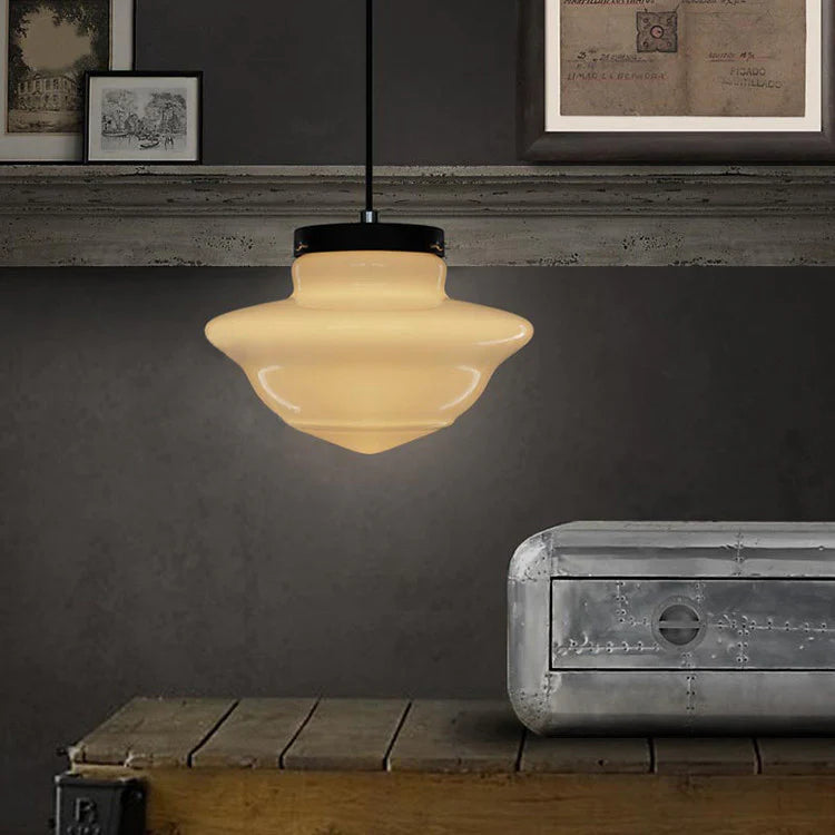 Retro Milk White Glass Geometric Jar Pendant Light - Cueteks