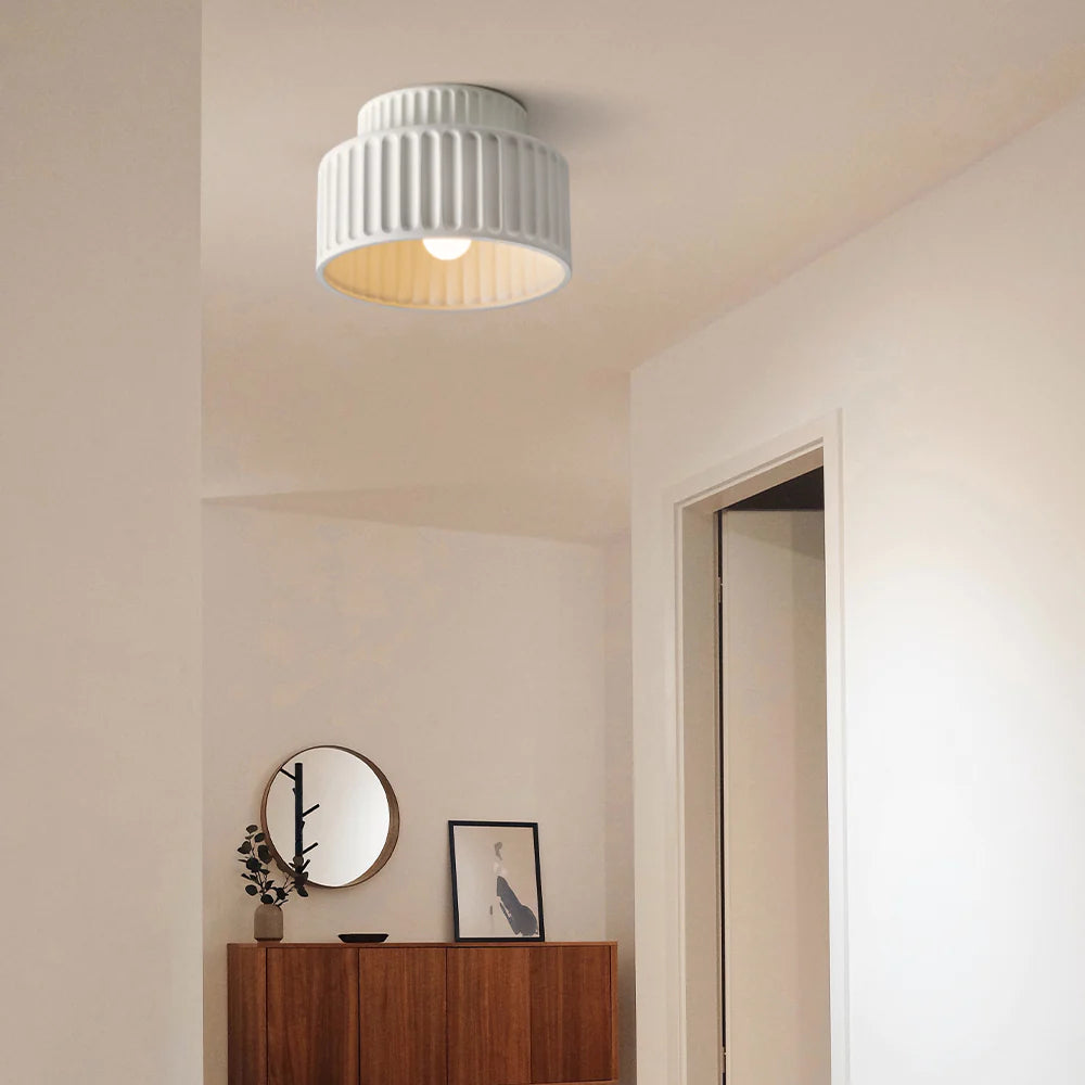 Vintage Cream Style Drum Semi Flush Mount Ceiling Lamp - Cueteks