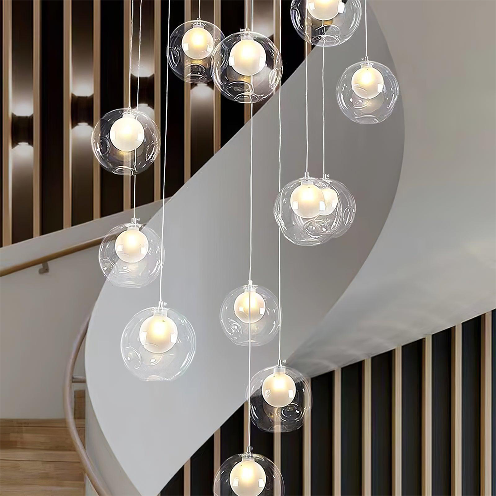 Multi-heads Glass Globe Cluster Stairway Light Pendant Light - Cueteks