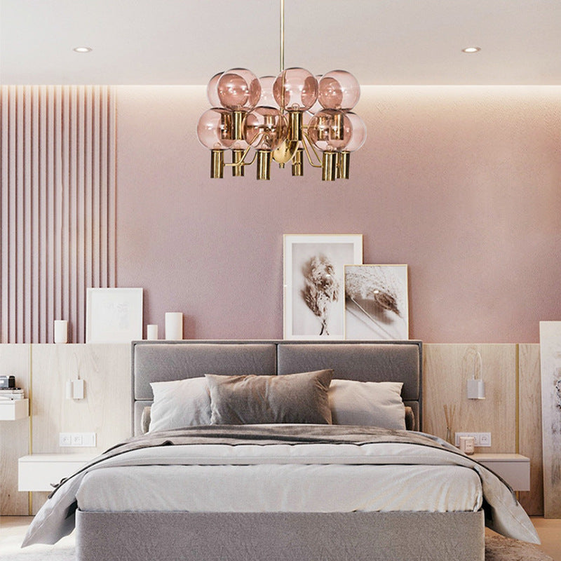 Contemporary Pink Glass 12-Bulb Decorative Chandelier - Cueteks