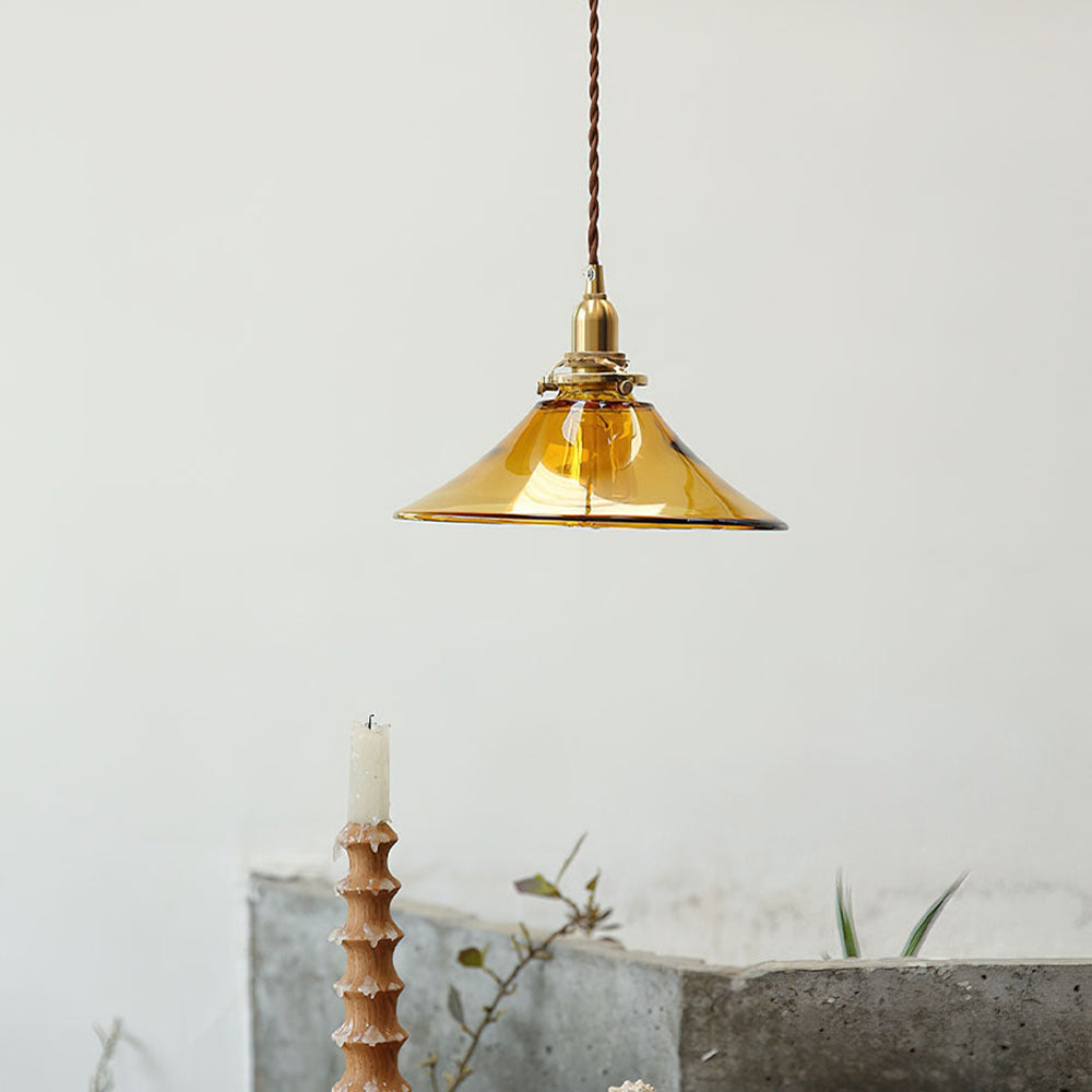 Vintage Single Head Retro Amber Glass Pendant Light - Cueteks