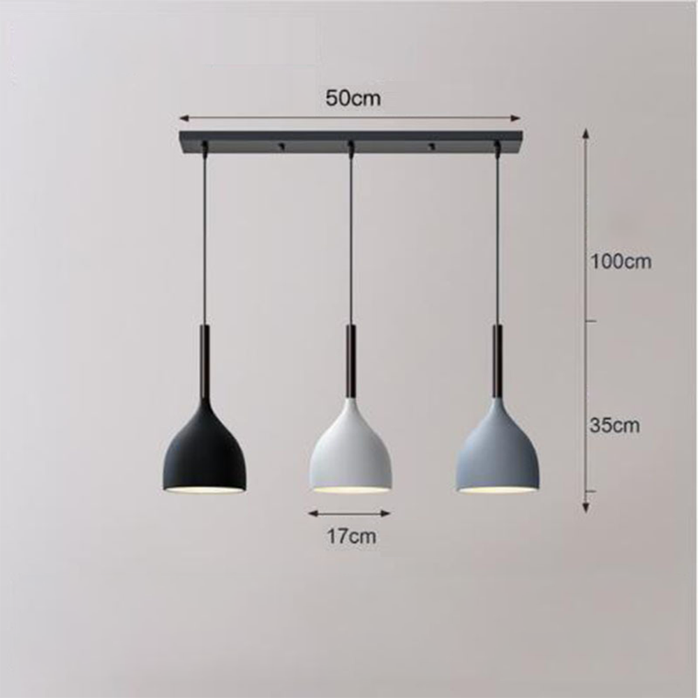 Linear triple diagram with 50 cm canopy, 17 cm shade width, 35 cm body and 100 cm suspension marks