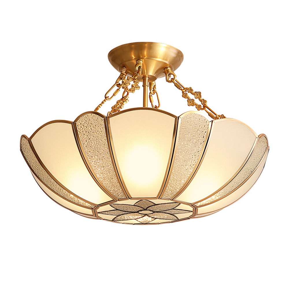 Scalloped Brass Chain Ceiling Light Fixture - Cueteks