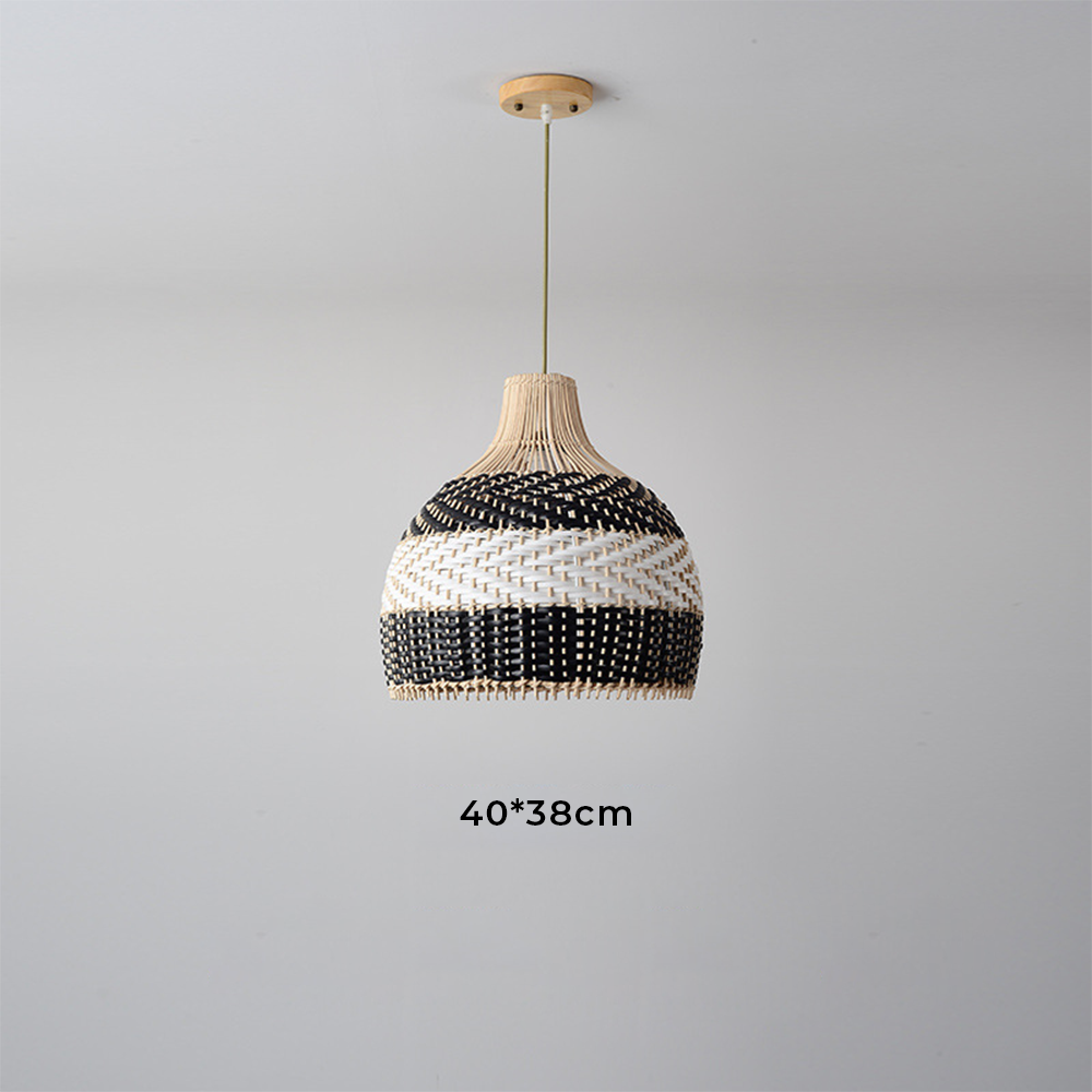 Vintage Rattan Handwoven White and Black Pendant Light - Cueteks