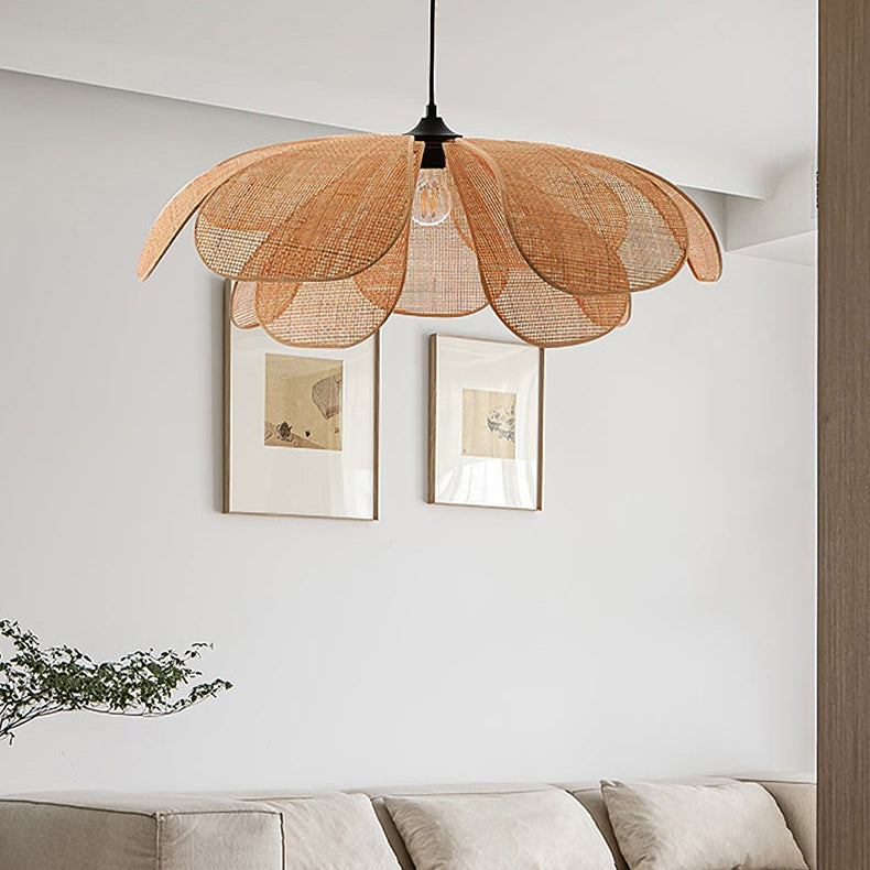 Rattan Petal Rustic Lamp Shade Pendant Light - Cueteks