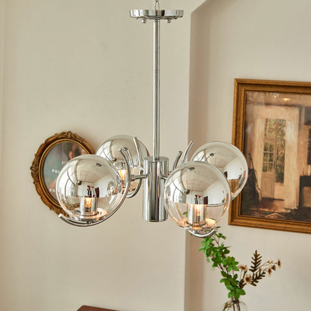 Modern Silver Glass Space Ball Chandelier - Cueteks
