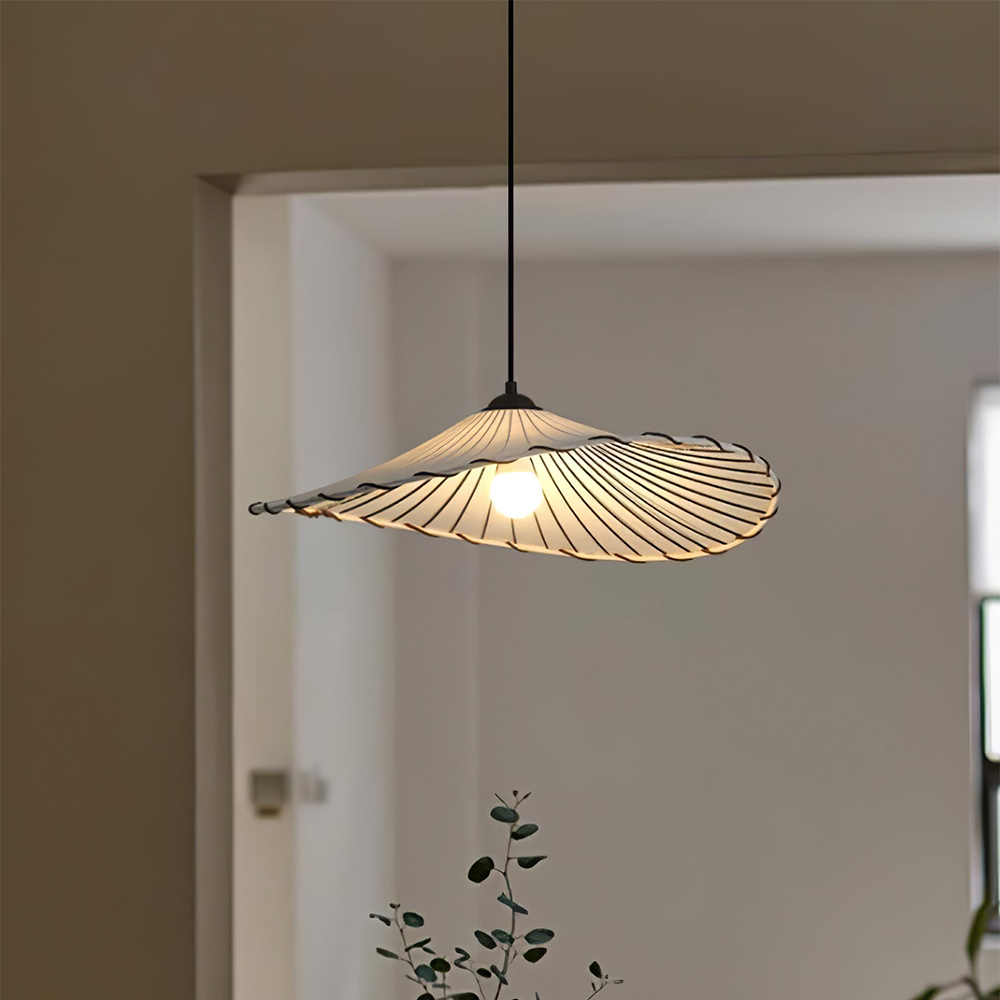 Wabi-Sabi Vintage Lotus Leaf Fabric Pendant Light - Cueteks