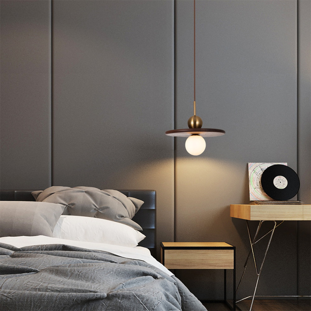 Flying Saucer Walnut Pendant Light - Cueteks