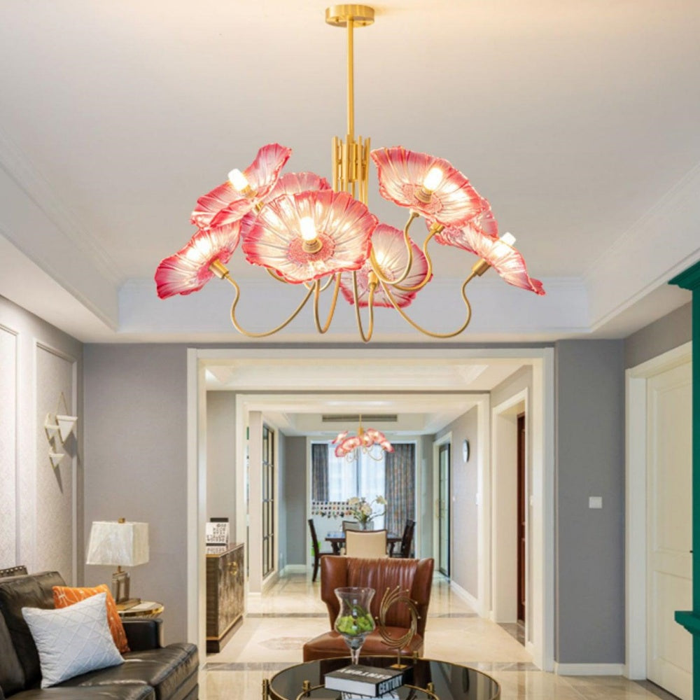 Modern Lotus Leaf Glass Living Room Chandelier - Cueteks