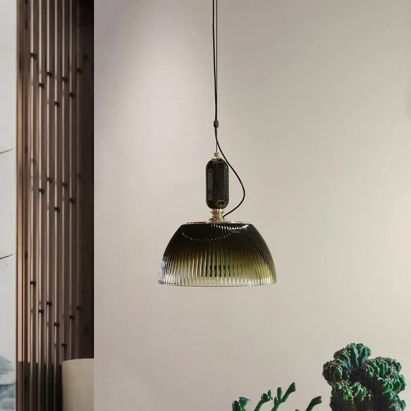 Retro-Inspired Green Glass Pendant Light - Cueteks