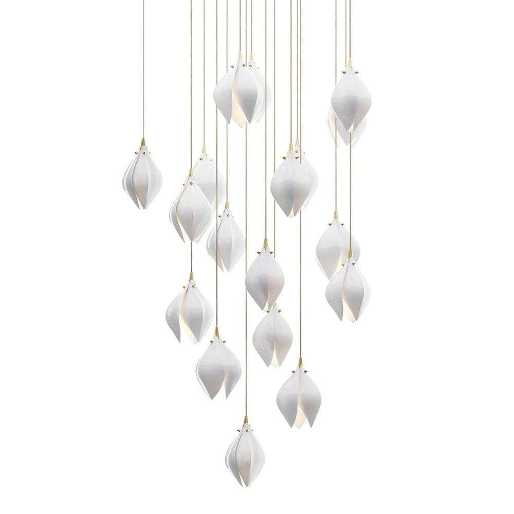 Tapered white flower-bud cluster with gold-tone cords against white