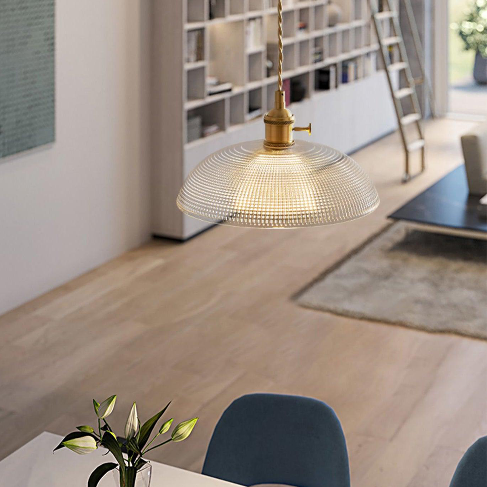 Vintage INS Glass Ribbed Pendant Light - Cueteks