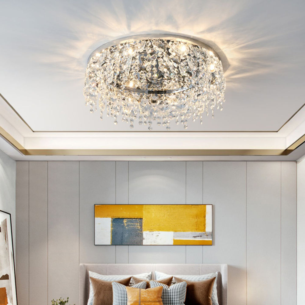 Luxury Crystal Chrome Flush Ceiling Light - Cueteks