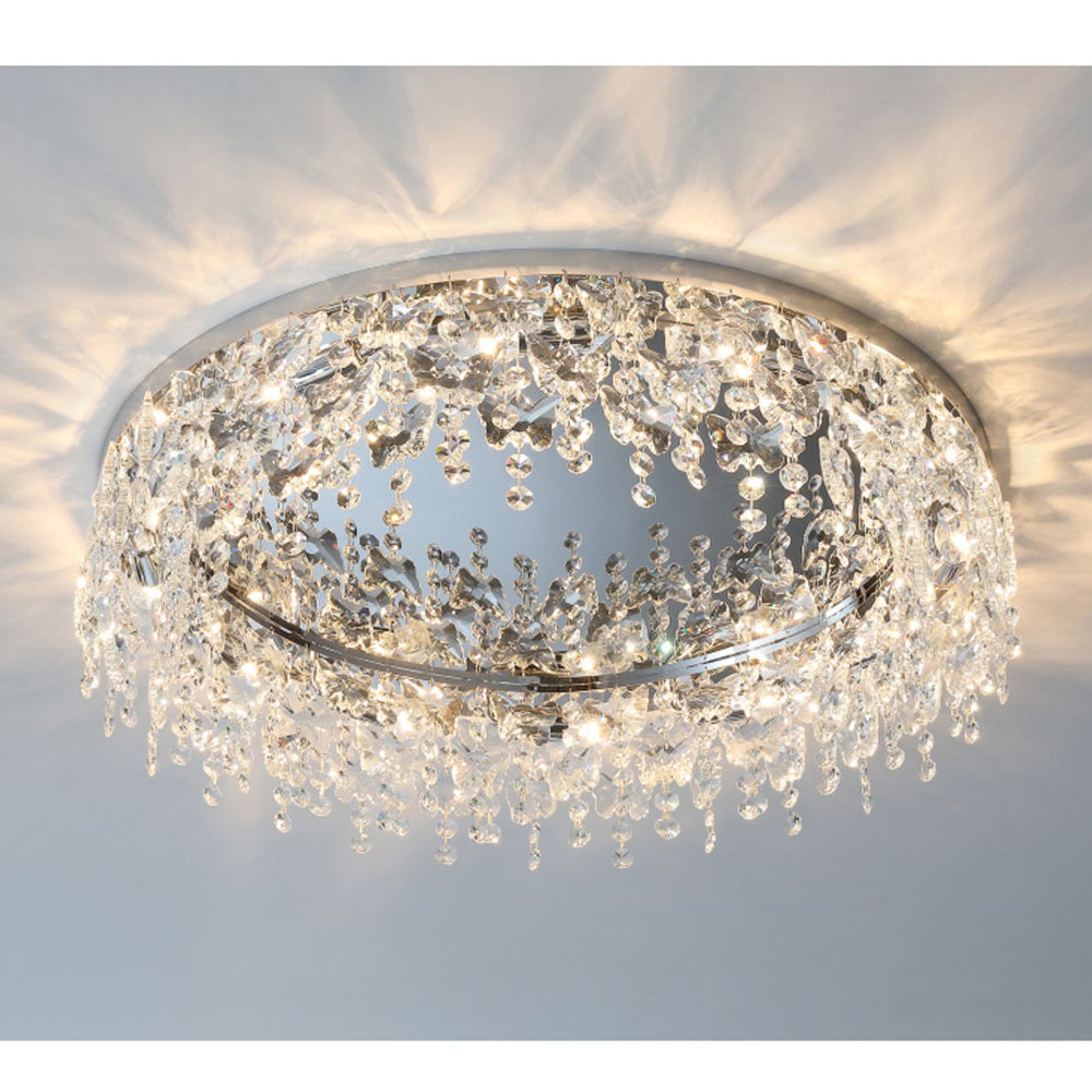 Luxury Crystal Chrome Flush Ceiling Light - Cueteks