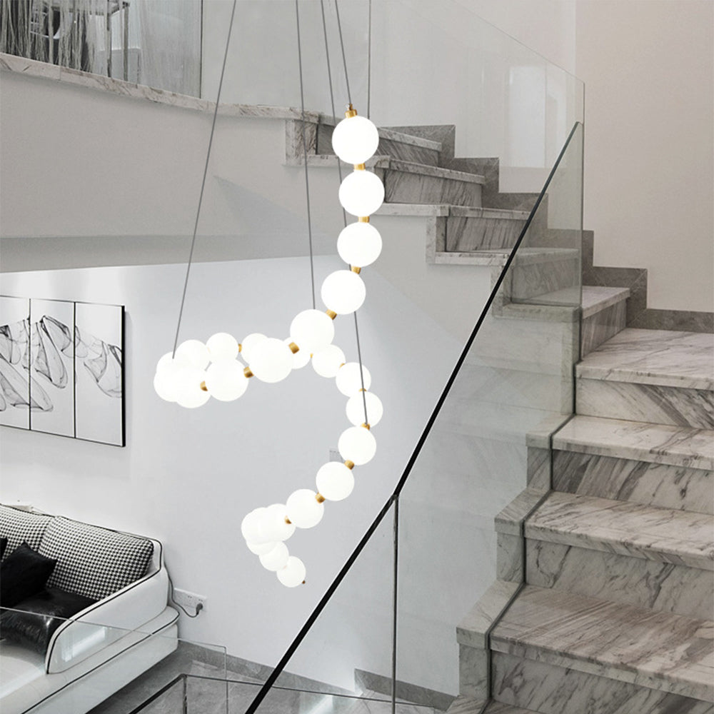 White LED Pearl Necklace Chandelier For Stair - Cueteks