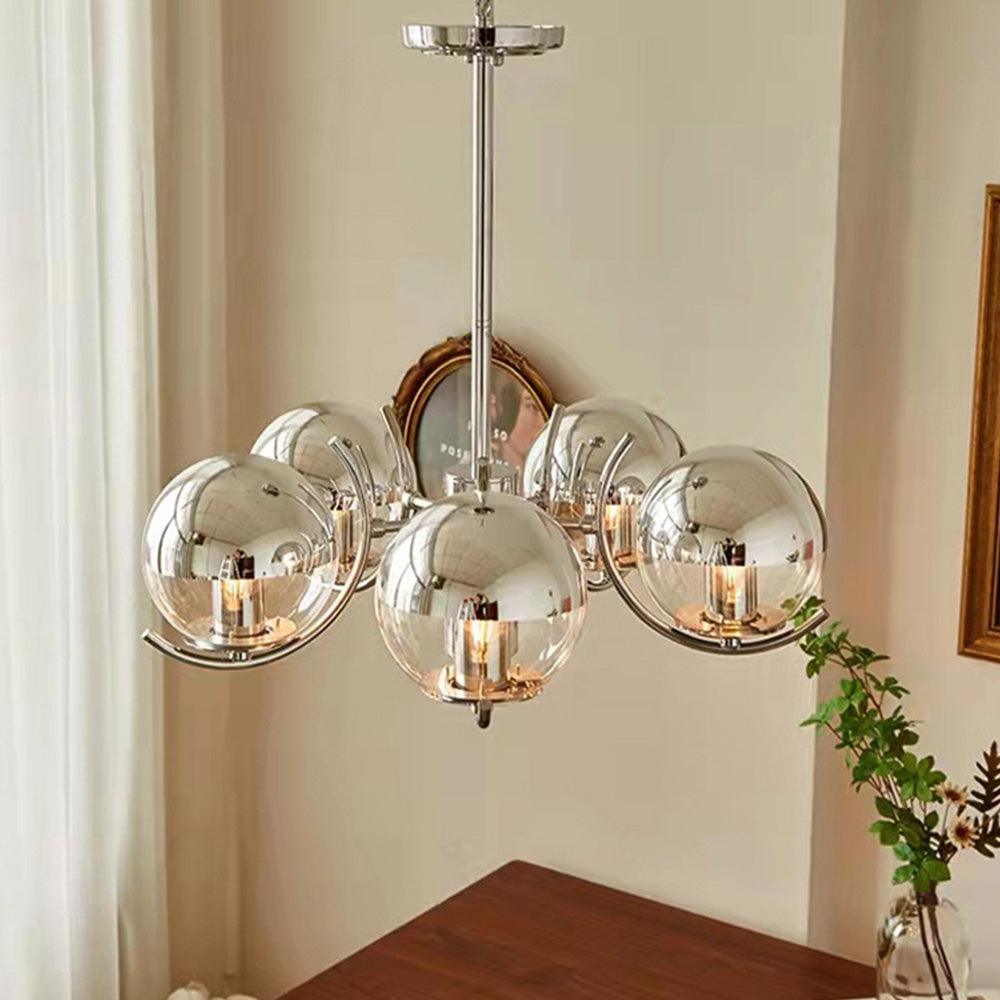 Modern Silver Glass Space Ball Chandelier - Cueteks