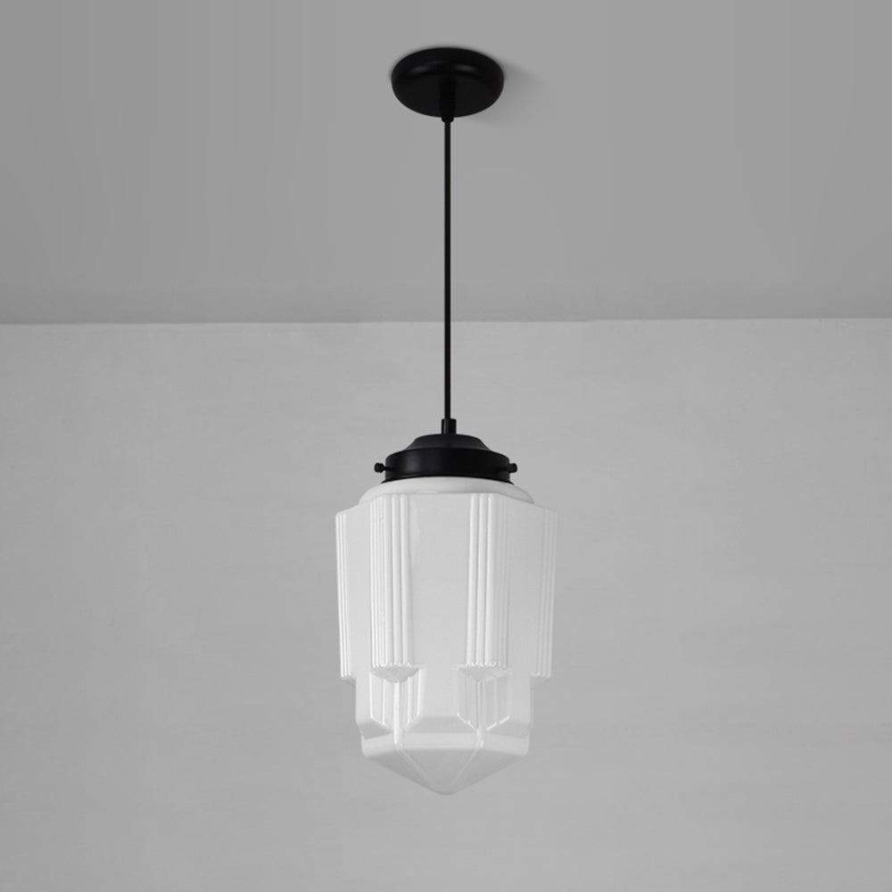Retro Milk White Glass Geometric Jar Pendant Light - Cueteks