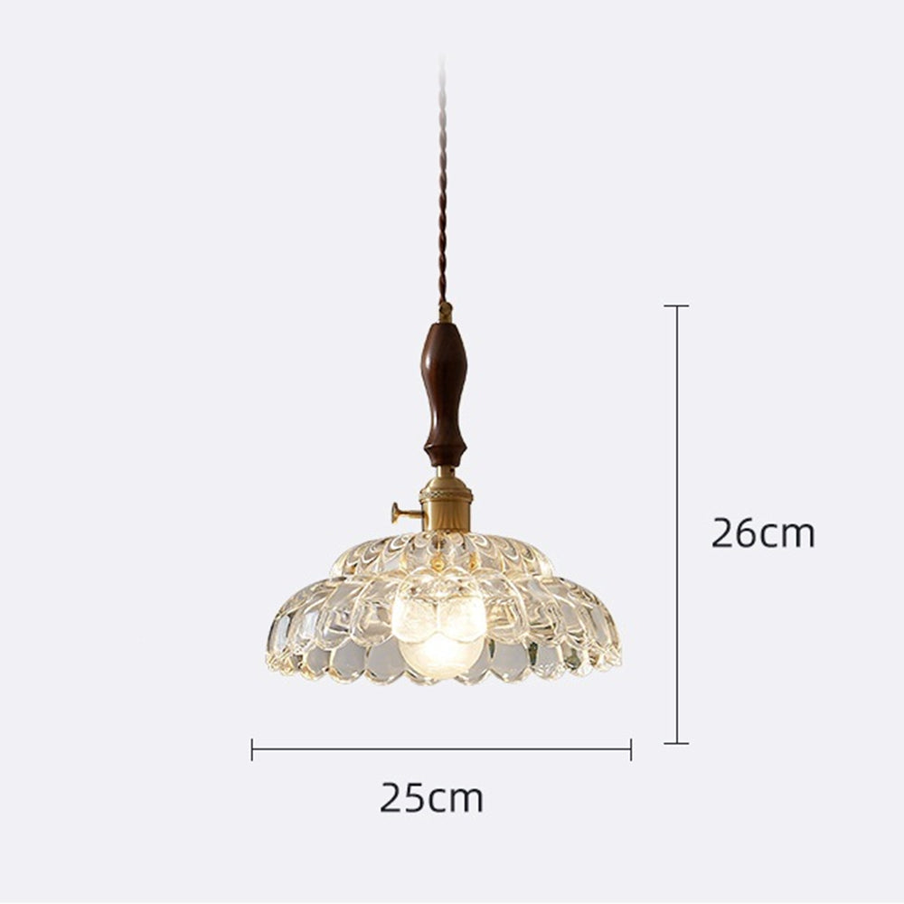 Contemporary Copper Glass Pendant Light with Wooden Handle - Cueteks