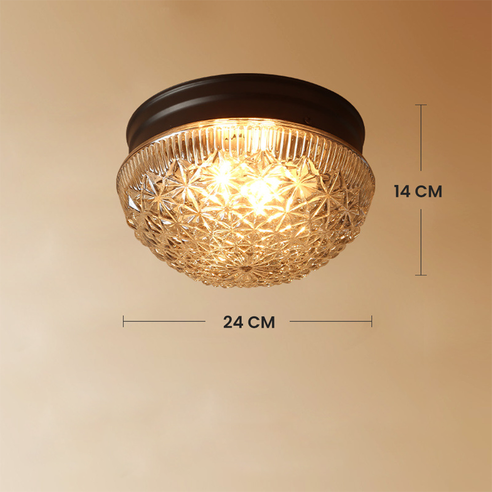 Clear Ribbed Glass Ceiling Light Fixture for Bedroom - Cueteks