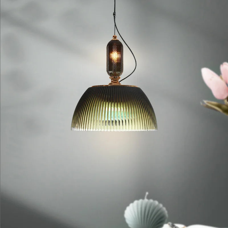 Retro-Inspired Green Glass Pendant Light - Cueteks