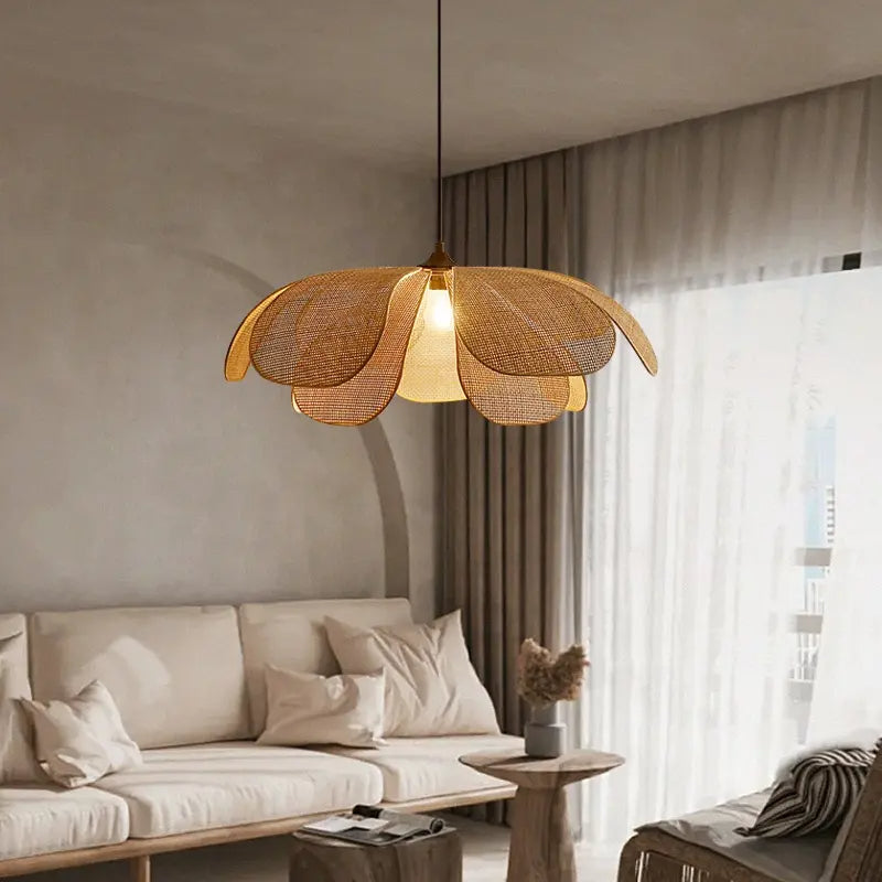 Rattan Petal Rustic Lamp Shade Pendant Light - Cueteks