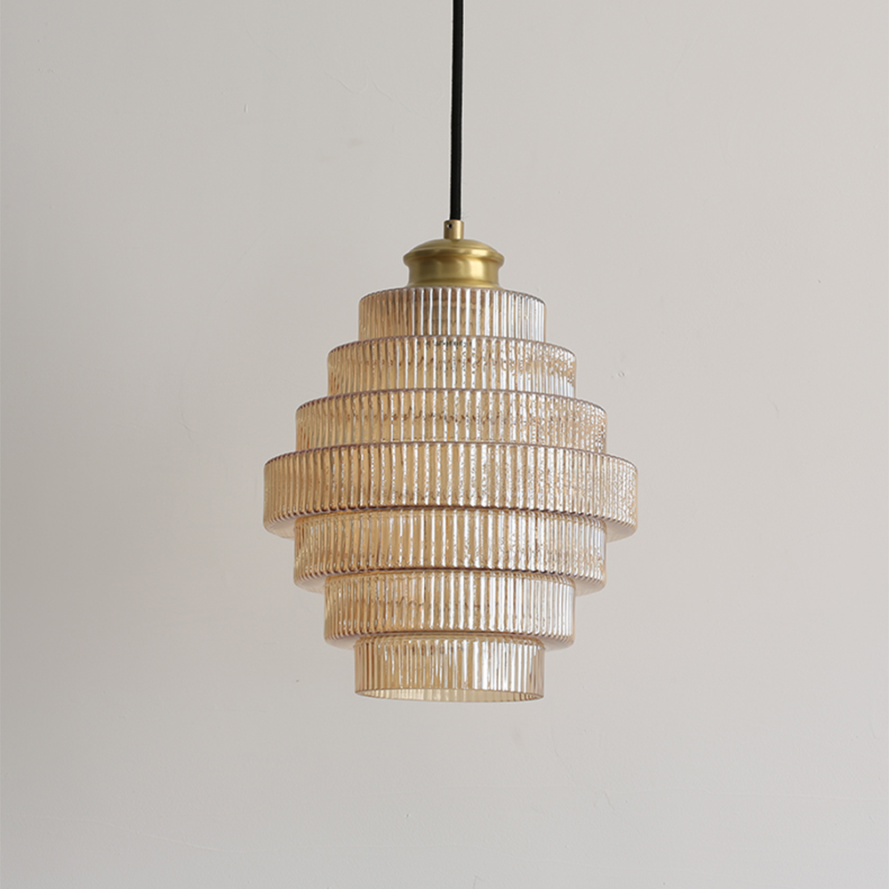 Antique Stripped Glass Brass Pendant Light - Cueteks