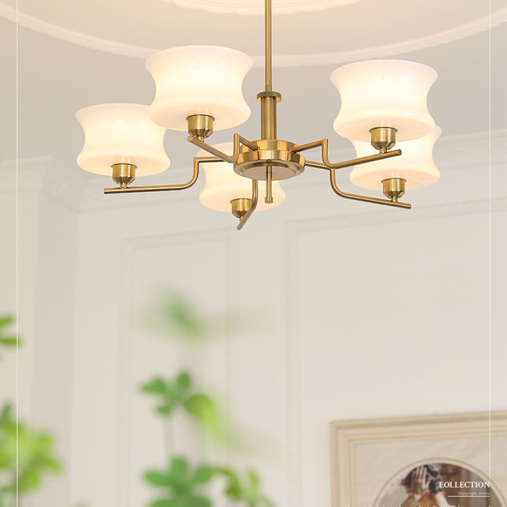 Nordic Belue Brass Glass Chandelier For Dining Room - Cueteks