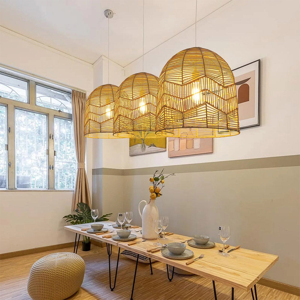 Vintage Handmade Basket Rattan Round Shades Pendant Light - Cueteks
