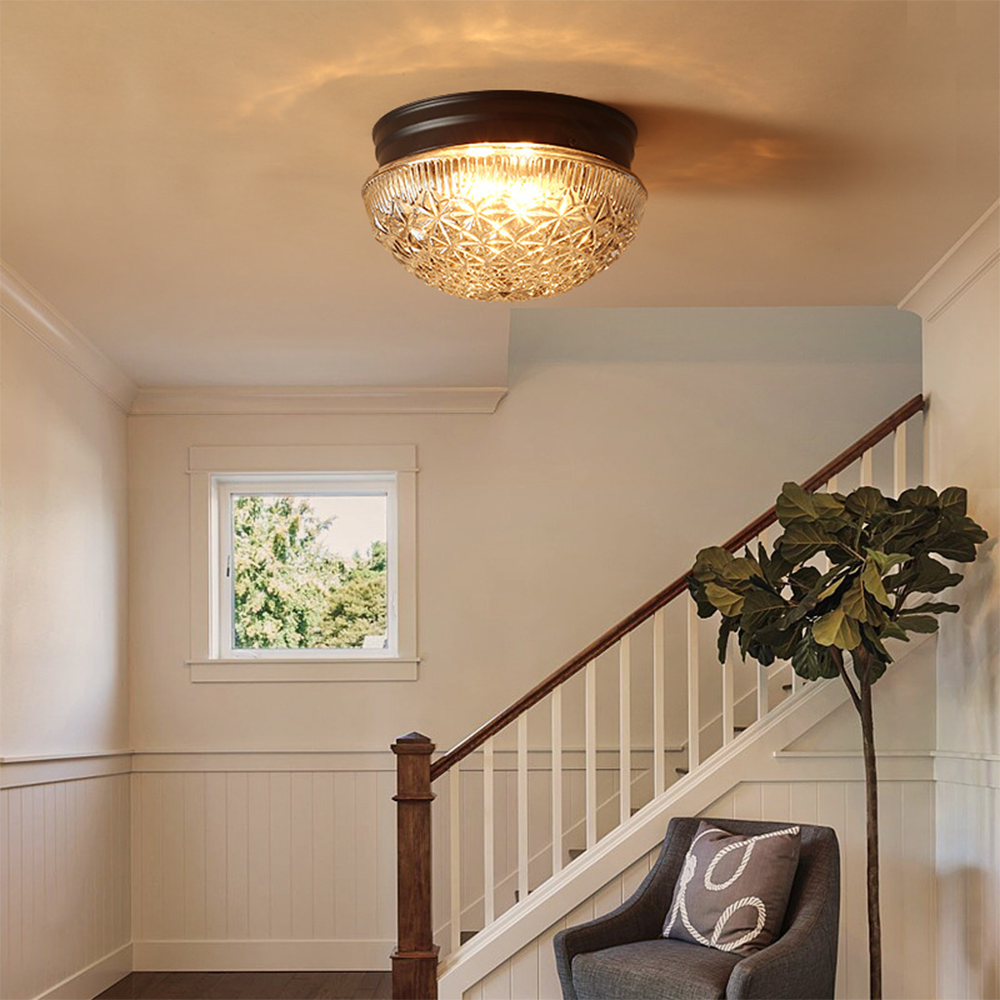 Clear Ribbed Glass Ceiling Light Fixture for Bedroom - Cueteks
