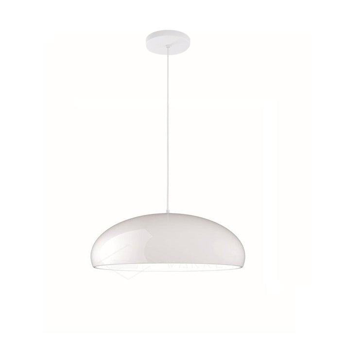 White Pangen dome pendant light with a white round ceiling canopy and cable