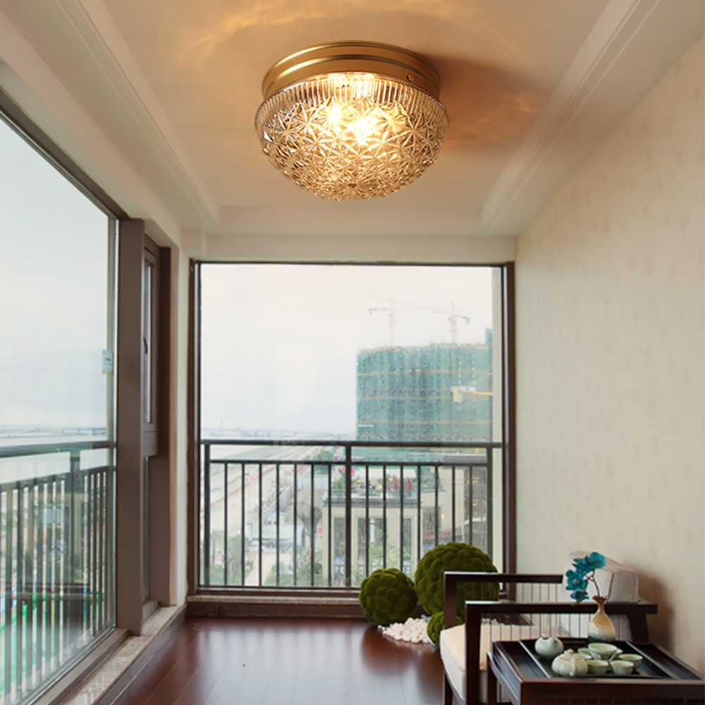 Clear Ribbed Glass Ceiling Light Fixture for Bedroom - Cueteks