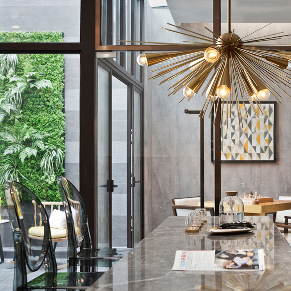 Mid-Century Modernist Brass Chandelier For Living Room - Cueteks