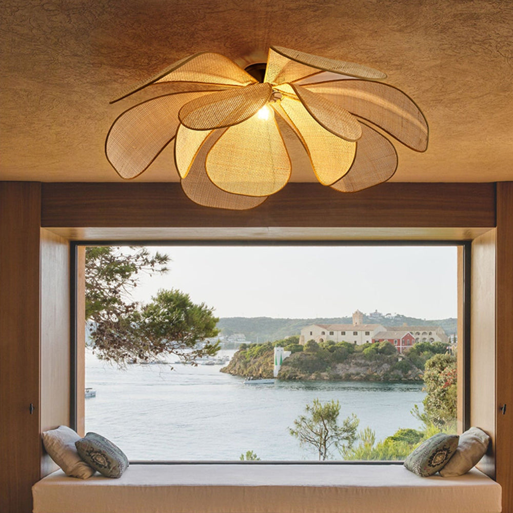 Rattan Petal Rustic Lamp Shade Pendant Light - Cueteks