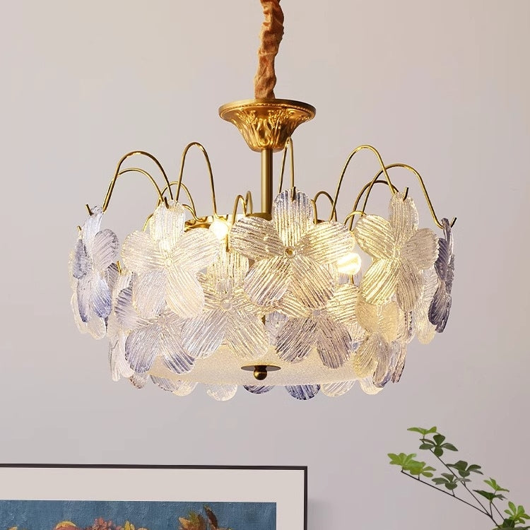 Classic Flower-Shaped Stained Glass Chandelier for Living Room - Cueteks