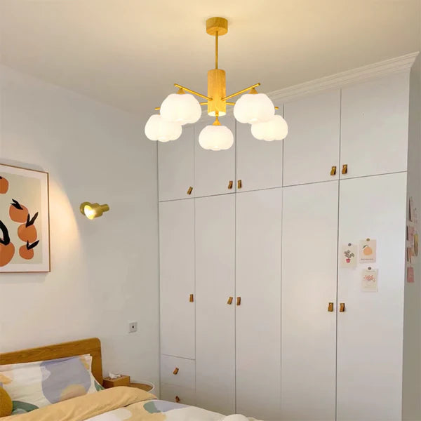 Cream Style Wooden Cotton Balls Chandelier For Living Room - Cueteks