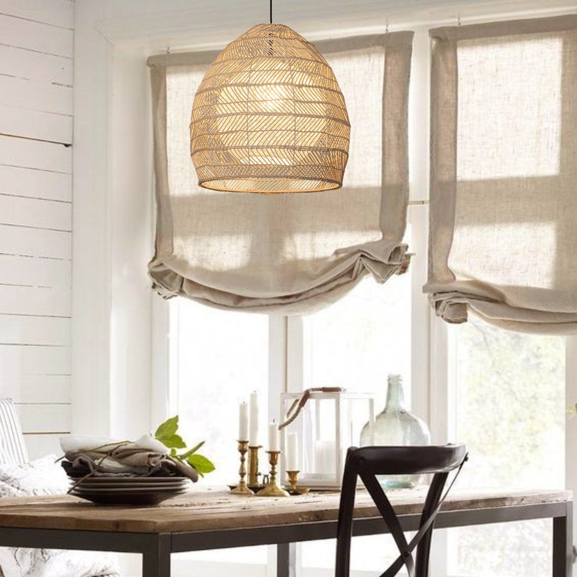 Vintage Rattan Handwoven Basket Lamp Fixtures - Cueteks