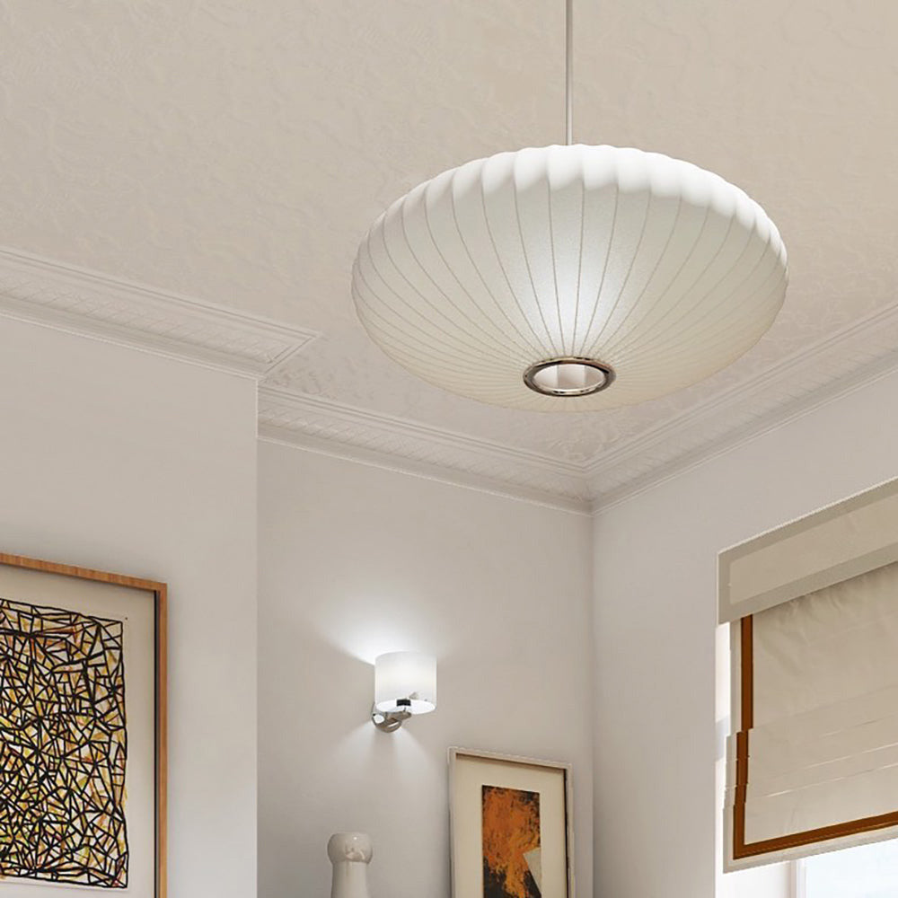 Nordic White Lantern Saucer Pendant Light For Living Room - Cueteks