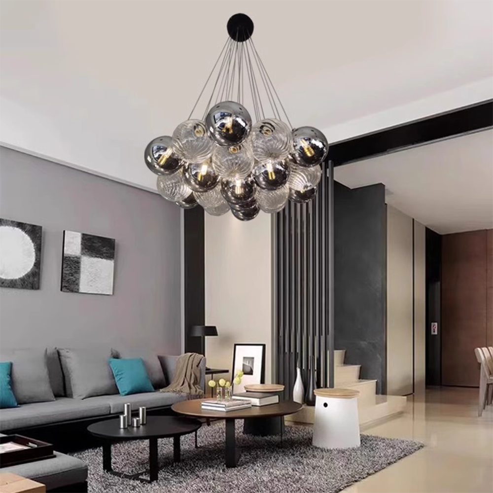 Grey Bubble Glass Ball LED Chandelier - Cueteks