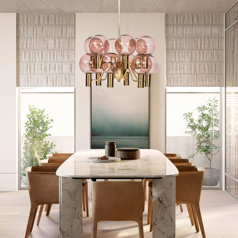 Contemporary Pink Glass 12-Bulb Decorative Chandelier - Cueteks