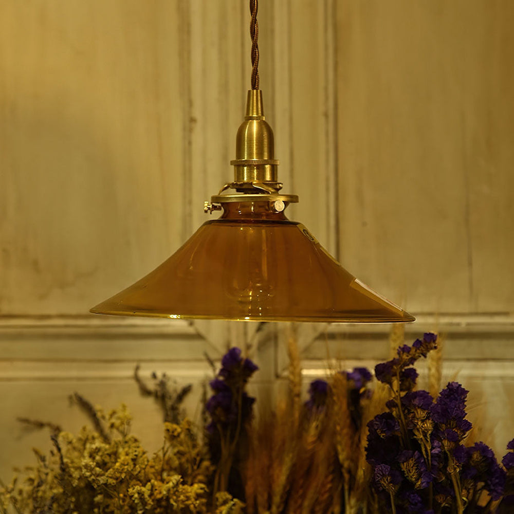 Vintage Single Head Retro Amber Glass Pendant Light - Cueteks