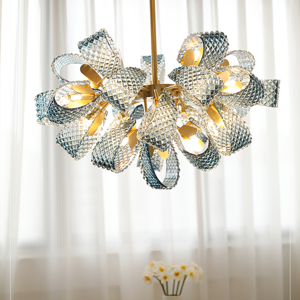 Luxury Style Gorgeous Blue Chandelier Modern Copper Glass Chandelier - Cueteks